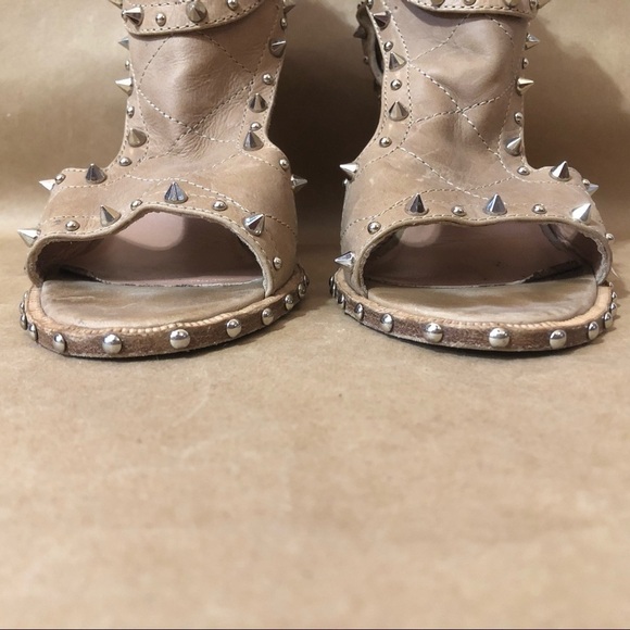 Laurence Dacade Deric Leather Studded Spike Quilted Cutout Block Heel Bootie 8.5 - Picture 4 of 16